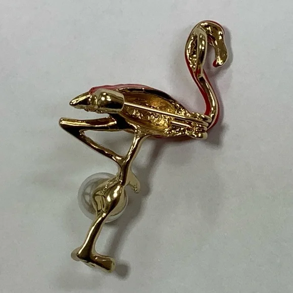 Pinkish Red Flamingo Brooch with Faux Pearl - Picture 3 of 5